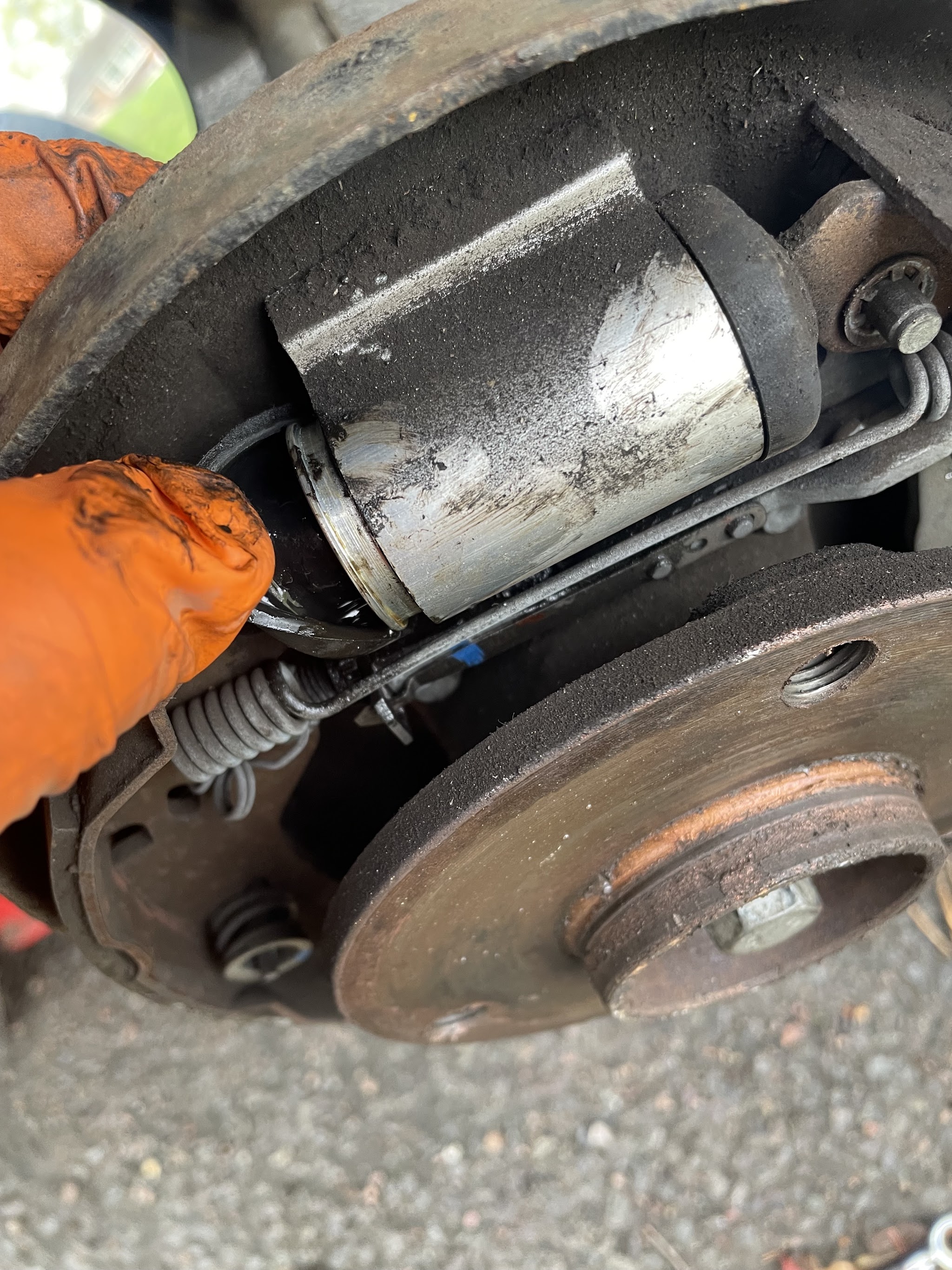 Working on a drum brake wheel cylinder and shoes